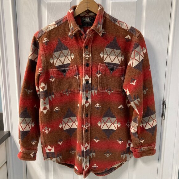 VINTAGE Ralph Lauren RRL Double RL Jacquard Work Shirt Southwestern Aztec Medium - Picture 7 of 7